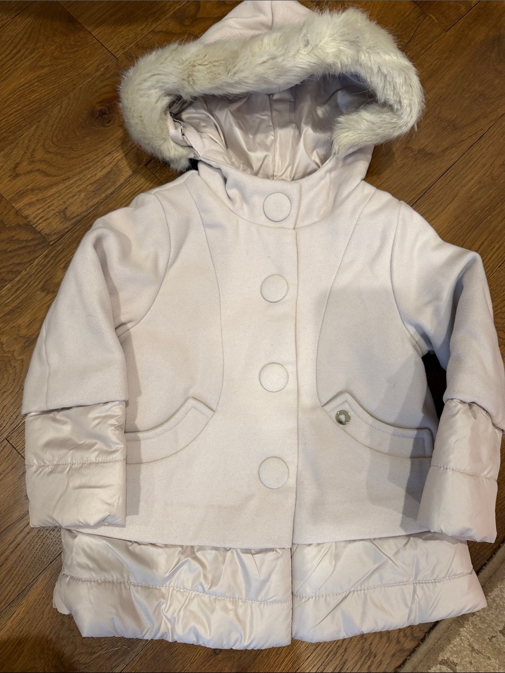 Mayoral Hooded Puffer Coat with removable Faux Fur Trim